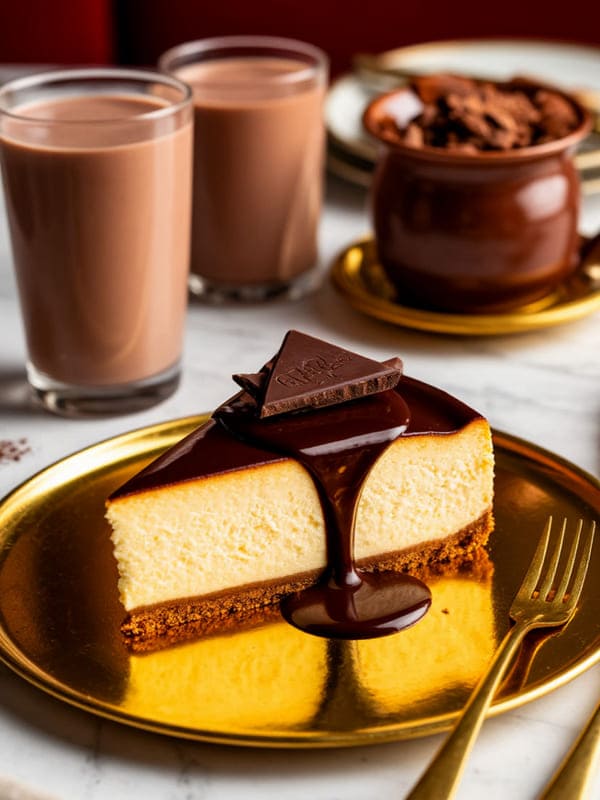 Пример шоколадного чизкейка на тарелке с какао