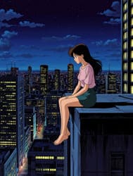 девушка на крыше дома аниме