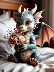 дракон малыш на кровати цветы