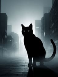 чёрный кот в туманном городе