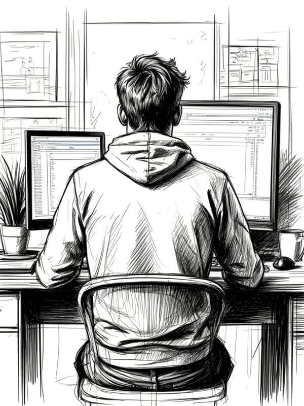 Карикатура карандашом картинка парень за компьютером