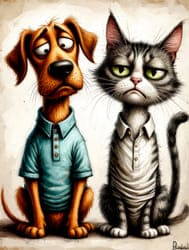 в рубашках кот и пёс