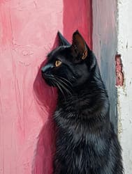 нарисованный чёрный кот у стены