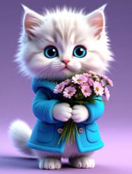 котёнок в пальто с цветами