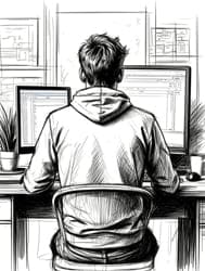 эскиз карандашом компьютер и парень