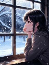 аниме девушка у окна