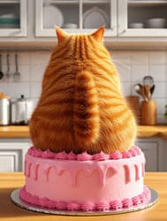 рыжий кот на торте сидит