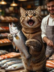полосатый кот с рыбой