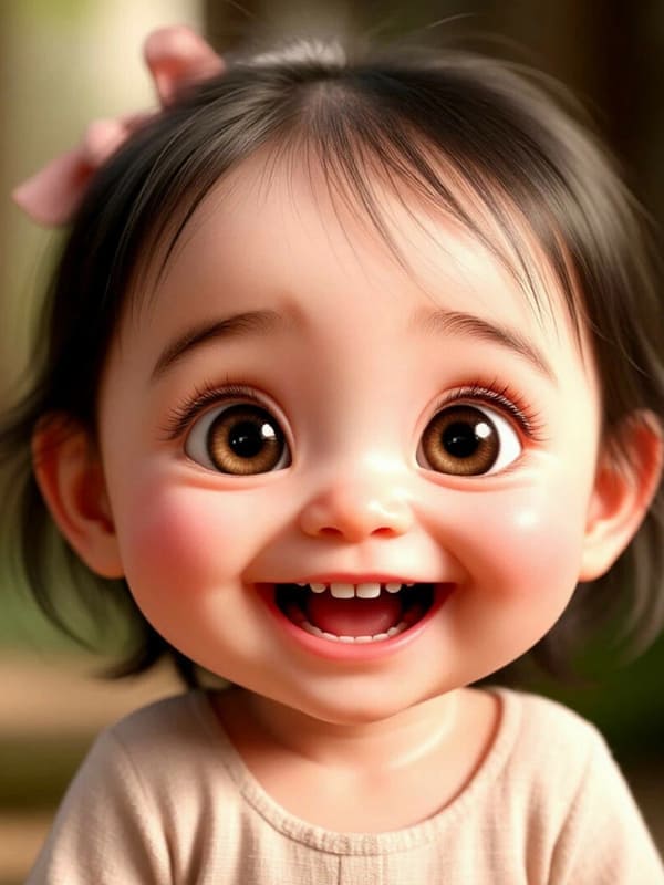 Радостная девочка в 3D улыбается с большими глазами