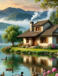 Дом озеро и горы