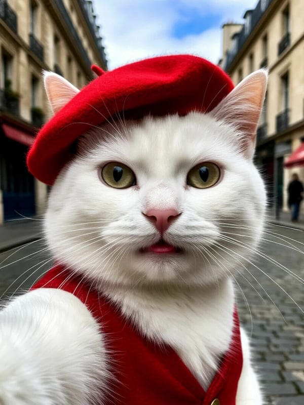 Белый кот фото делает селфи французз