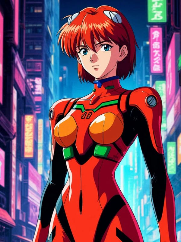 Персонаж в костюме аниме из 90 винтажный арт по мотивам Евангелиона,