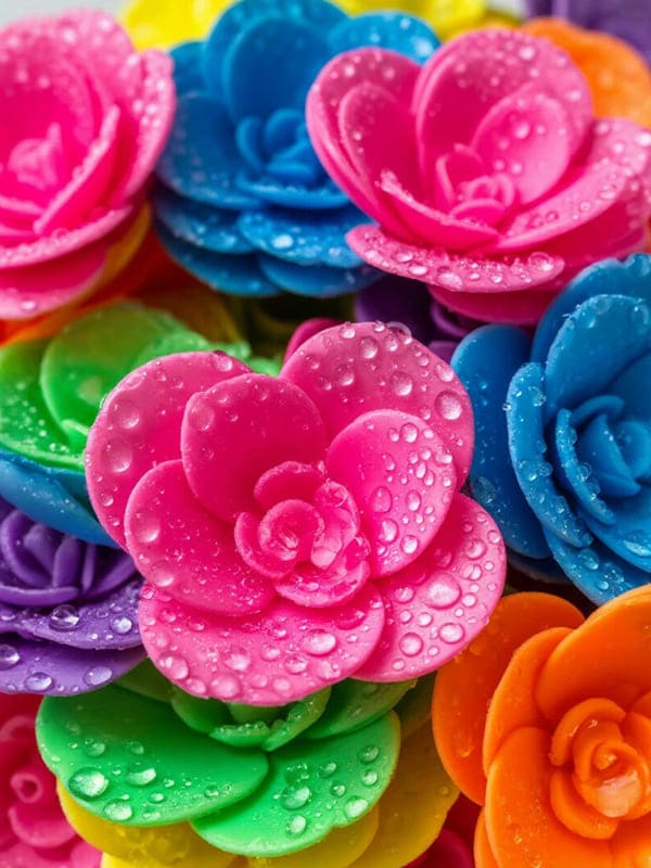 Яркие цветочки с каплями воды