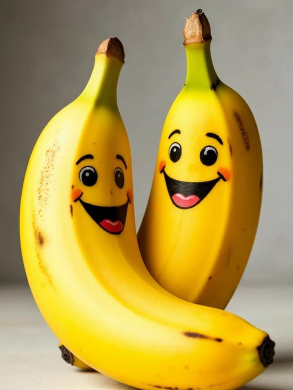 Бананы два жёлтых с эмоциями нарисованным ртом и глазами