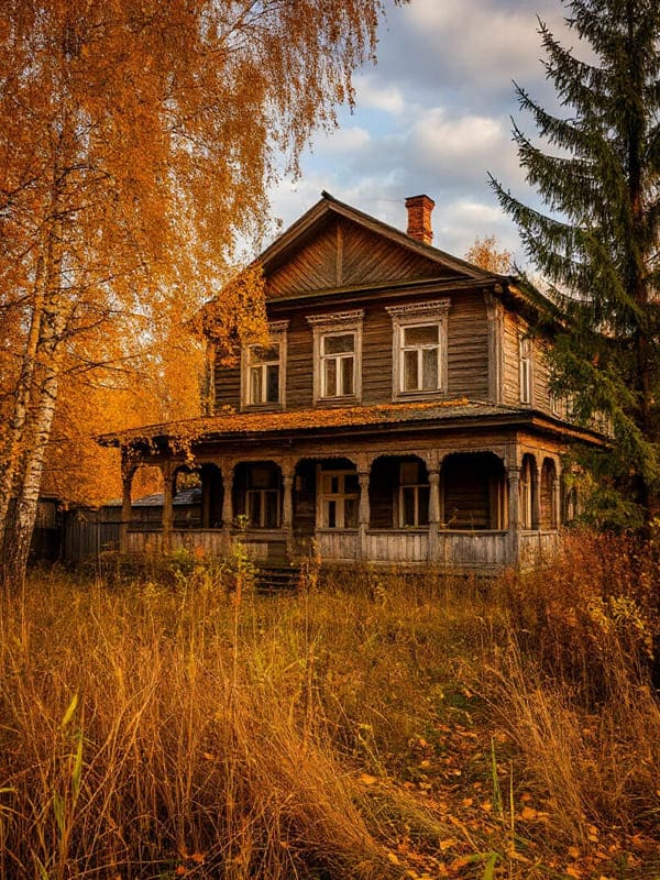 Старинный дом осенью природа