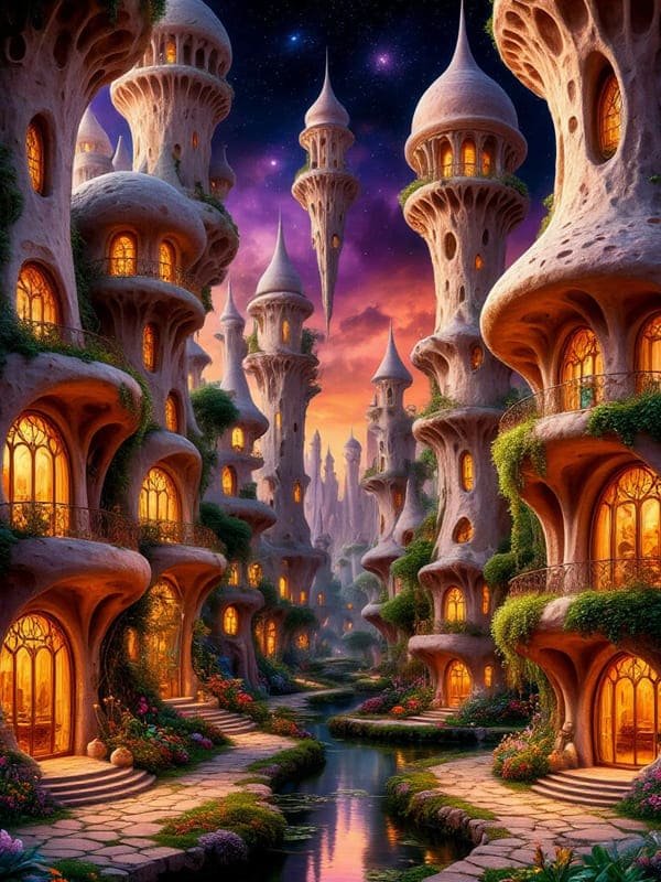 Фантастический мир на другой планете фантастика высокие жилые дома с рекой