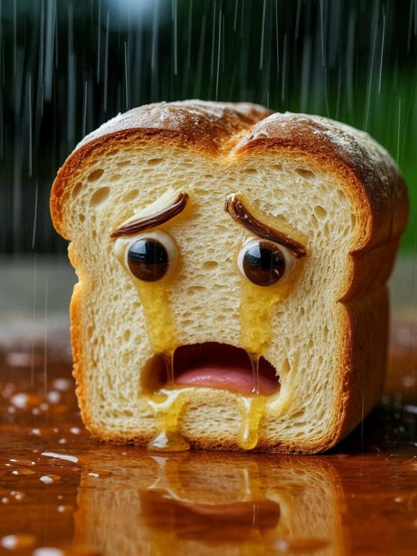 Персонаж буханка белого хлеба плачет мёдом грустные глаза