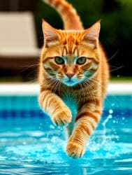 Рыжий котик в басейне