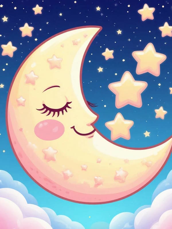 Иллюстрация детская луна на небе закрыла глаза и спит