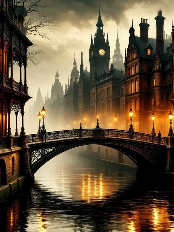 Старинный город в тумане моск, фонари дома похожи на Лондон