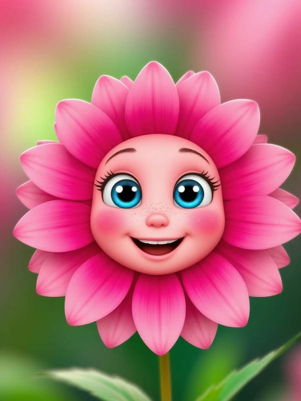 Персонаж цветок розовый с эмоциями лепестки