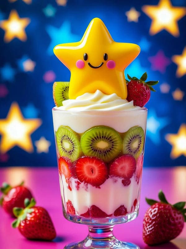 Мороженное с фруктами и большая звезда жёлтая