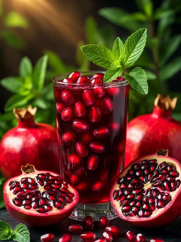 Гранатовый сок и сам гранат разрезан