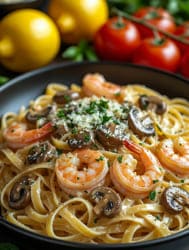 макароны с креветками