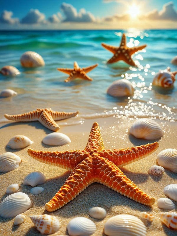 Красивая большая звезда на песке пляже море голубое